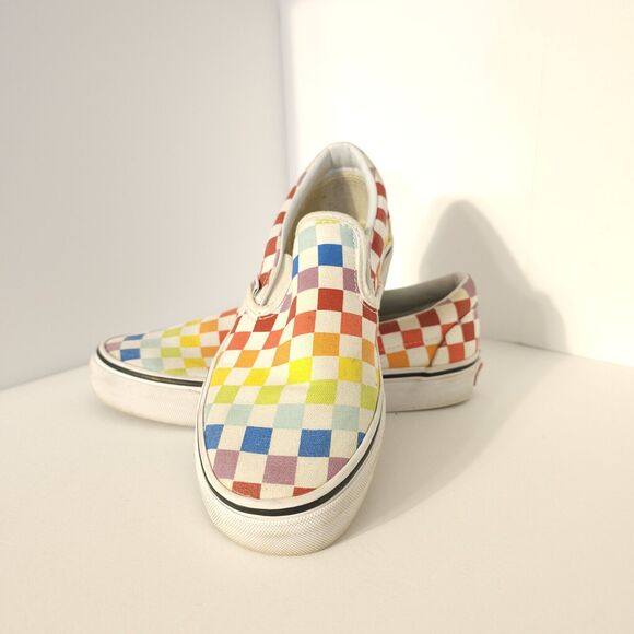 Rainbow Checkered Vans Unisex Mens 4.5 Women’s 6 Preowned - Picture 1 of 7